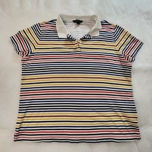 Lands' End Women's Pima‎ Cotton Polo Stripe L 14/16 Multicolor